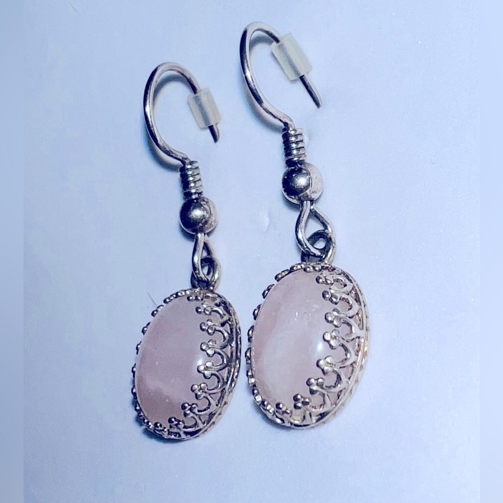Rose quartz sterling silver 925 dangly oval earrings